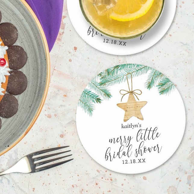 A Merry Little Bridal Shower Round Paper Coaster (Creator Uploaded)