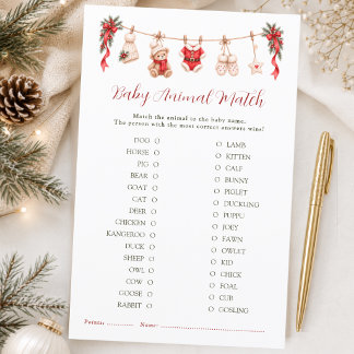 A Merry Little Christmas Baby Shower Animal Match
