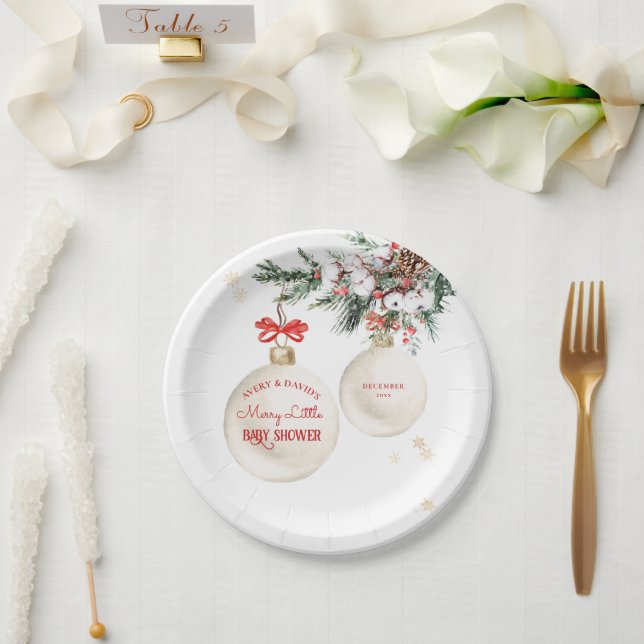 A Merry Little Christmas Baby Shower Modern Paper Plate (Wedding)