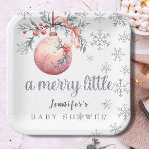 A merry little Christmas Ball Winter Baby Shower Paper Plate