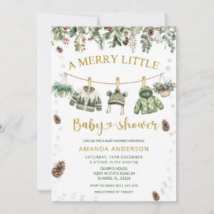 A Merry Little Christmas clothlines Baby Shower Invitation