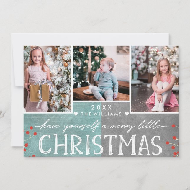 A Merry Little Christmas Family Photo Collage Holiday Card (Front)