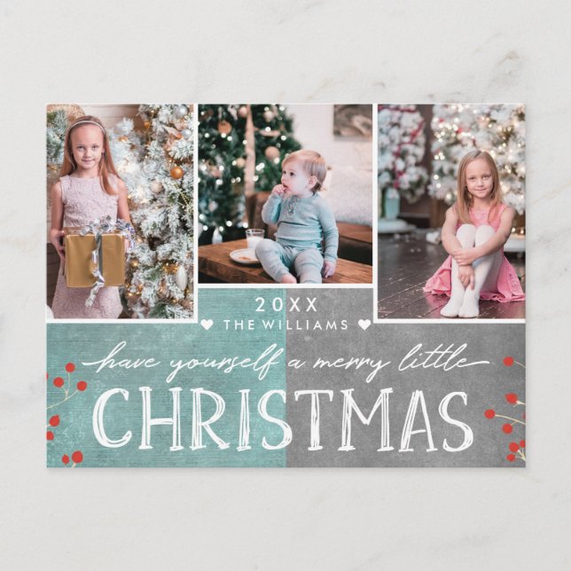 A Merry Little Christmas Family Photo Collage Holiday Postcard (Front)