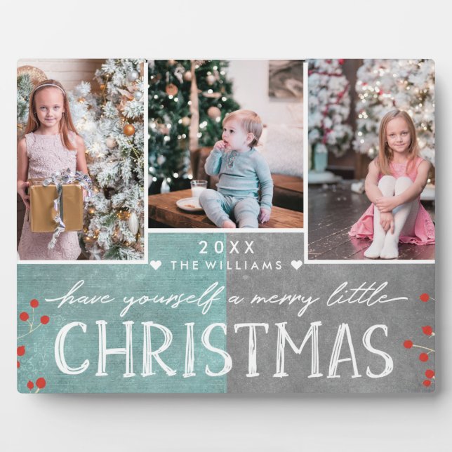 A Merry Little Christmas Family Photo Collage Plaque (Front)