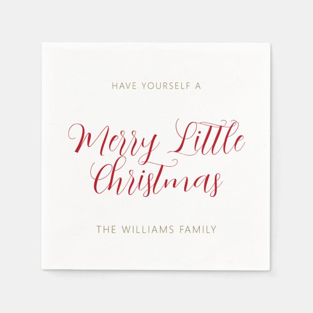 A Merry Little Christmas Name Red Gold White Napkin (Front)