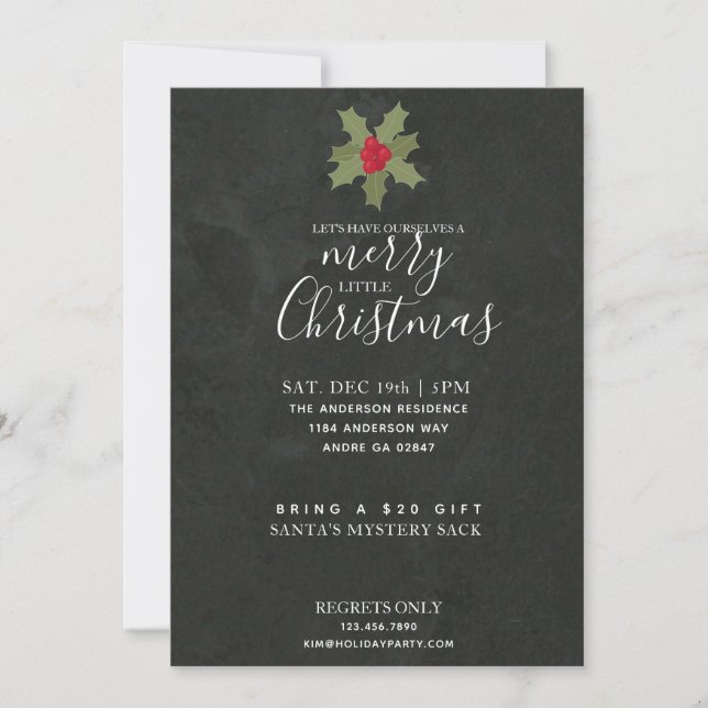 A Merry Little Christmas Party Holly & Slate Invitation (Front)