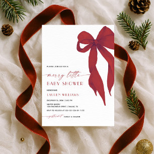 A Merry Little Christmas Red Bow Baby Shower Invitation