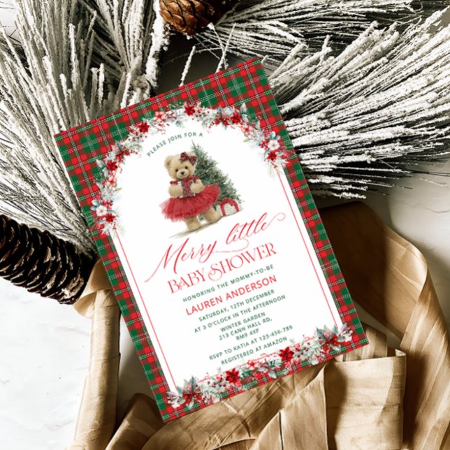 A Merry Little Christmas Tartan Baby Shower Invitation (Creator Uploaded)