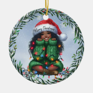 A Merry Little Dreamer Wrapped in Christmas Lights Ceramic Tree Decoration