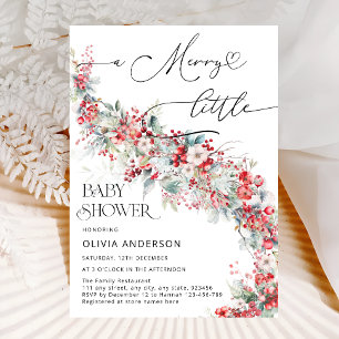 A Merry Little Elegant Winter Floral Baby Shower Invitation