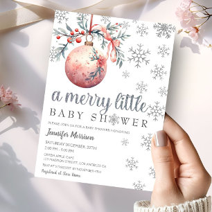 A Merry Little Girl Winter Baby Shower Invitation
