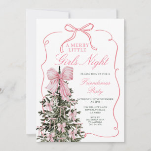 A Merry Little Girls Night Pink Bow Christmas Tree Invitation