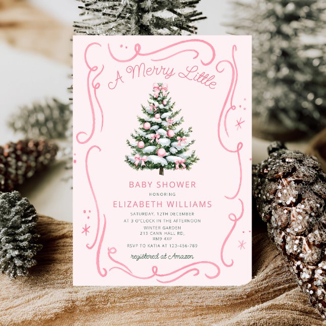 A Merry Little Pink Baby Shower Christmas  Invitation (Creator Uploaded)