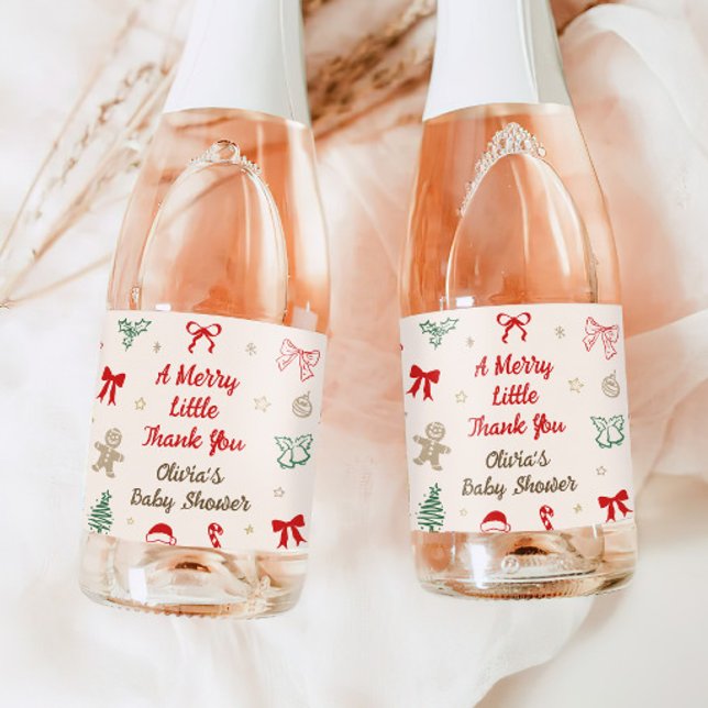 A Merry Little Thank You Christmas Baby Shower Sparkling Wine Label (Creator Uploaded)