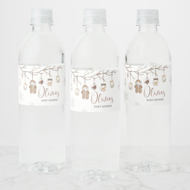 A Merry Little Winter Christmas Baby Shower Water Bottle Label (Bottles)