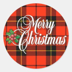 A Merry Plaid Christmas Classic Round Sticker