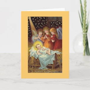 A Mery Christmas Angels with Baby Jesus Holiday Card