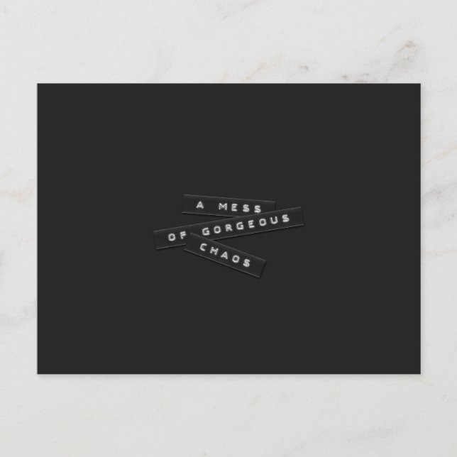 A Mess Of Gorgeous Chaos Embossed Labels Announcement Postcard (Front)