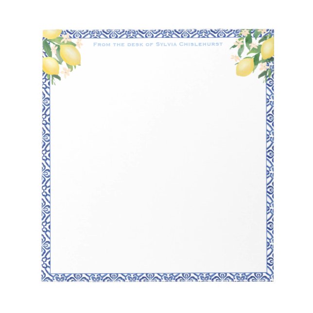 A Message From | Amalfi Lemons Italian Blue Tiles Notepad (Front)