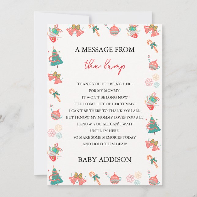 A Message From The Bump Christmas Baby Shower Holiday Card (Front)