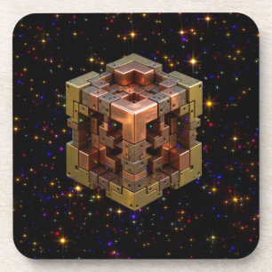 A Metallic Fractal Cube With Coloured Starbursts Coaster
