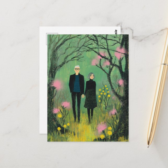 A Middle Aged Couple Walk in the Woods Postcard (Front/Back In Situ)