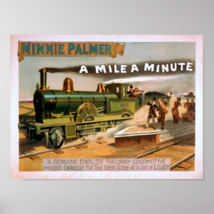 "A Mile a Minute" Big Locomotive Train Theatre Poster