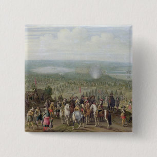 A Military Encampment with Militia on Horses, Troo 15 Cm Square Badge