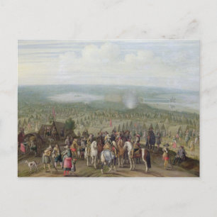 A Military Encampment with Militia on Horses, Troo Postcard