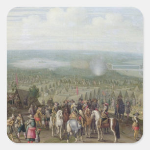 A Military Encampment with Militia on Horses, Troo Square Sticker