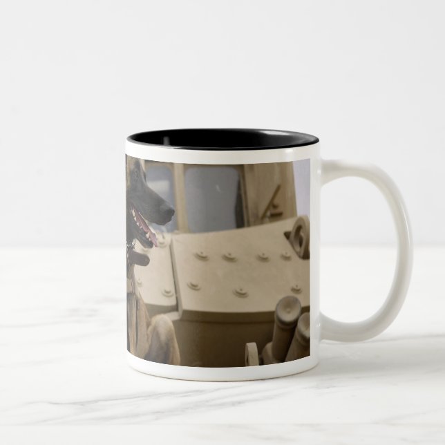 A military working dog sits on a M2A3 Two-Tone Coffee Mug (Right)