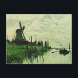 A Mill In Zandam 2 - Claude Monet - 1871 Postcard<br><div class="desc">Show people your style and refinement with this reproduction of a fine art piece entitled "A Mill In Zandam" by Claude Monet. Landscape scene of a Dutch style windmill beside a river. Painted circa 1871.</div>