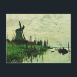 A Mill In Zandam 2 - Claude Monet - 1871 Postcard<br><div class="desc">Show people your style and refinement with this reproduction of a fine art piece entitled "A Mill In Zandam" by Claude Monet. Landscape scene of a Dutch style windmill beside a river. Painted circa 1871.</div>
