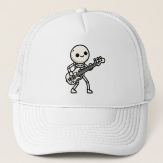 A minimal skeleton bass player trucker hat