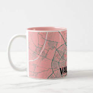 A minimalist map map of Valencia - Rosa-verde Two-Tone Coffee Mug