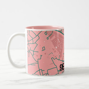 A minimalist map of Seville - Rosa-verde Two-Tone Coffee Mug