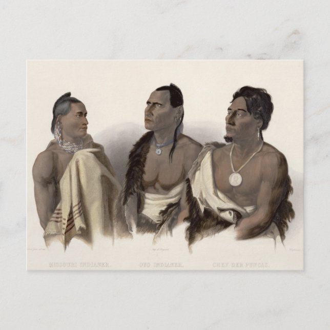 A Missouri Indian, an Oto Indian and the Chief of Postcard (Front)