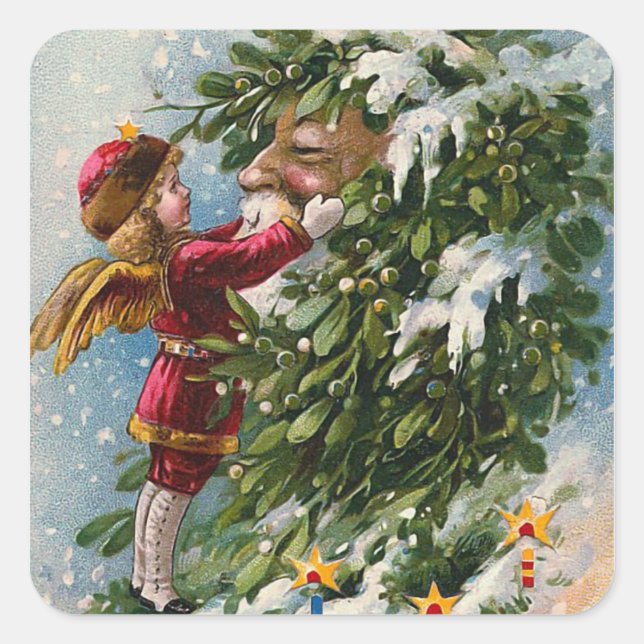 "A Mistletoe Kiss for Santa" Square Sticker (Front)