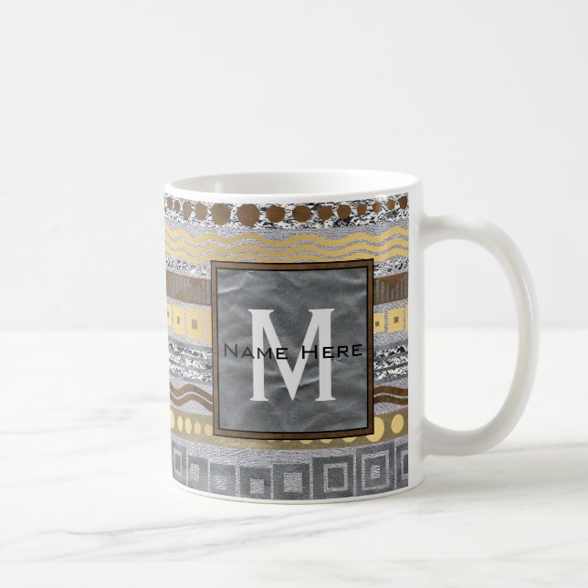 A Mixed Metals Monogram Unique Pattern Home Office Coffee Mug (Right)