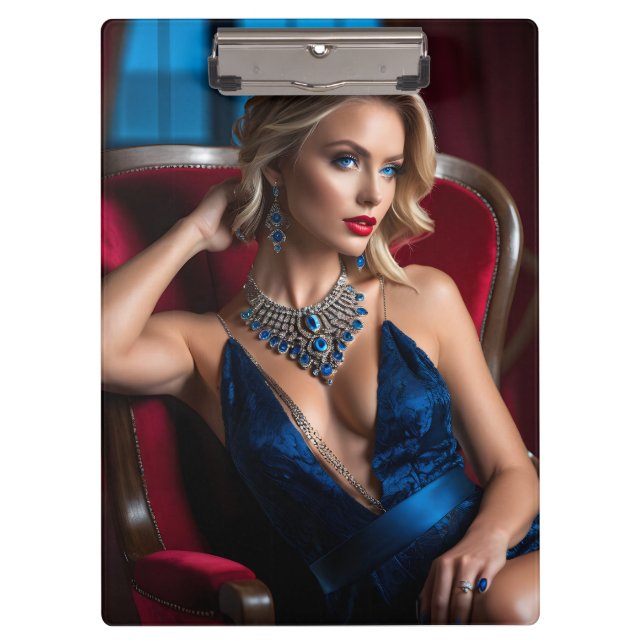 A model pose is a woman who is modelling a piece o clipboard (Front)