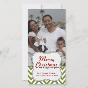 A Modern Green Chevron Family Photo Christmas Holiday Card