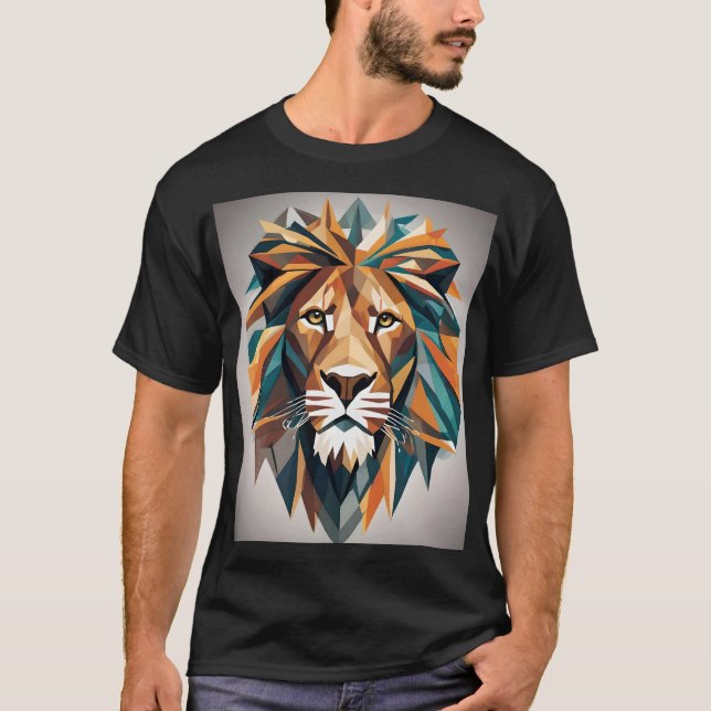 A Modern Lion Graphic in Geometric Style T-Shirt (Front)
