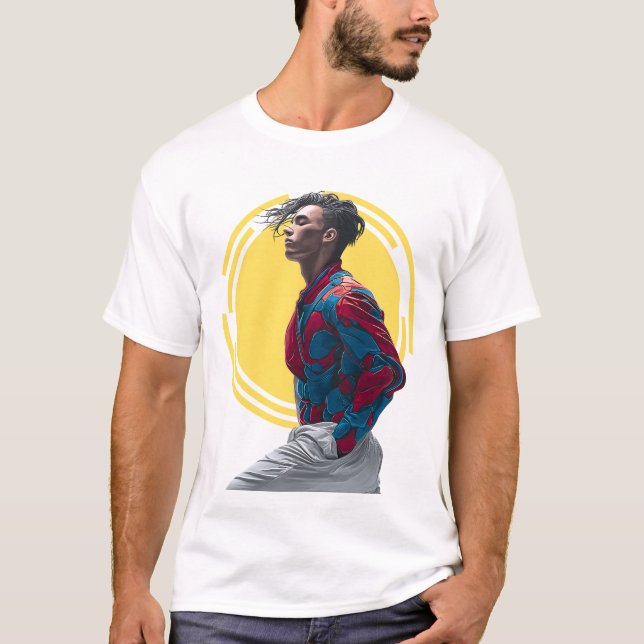A Modern Man in Vibrant, Abstract App T-Shirt (Front)