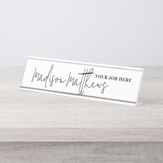 A modern minimalist handwritten script typography desk name plate (Front)