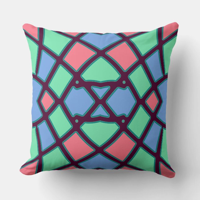 A modern multicolor all over fabric print pattern cushion (Front)