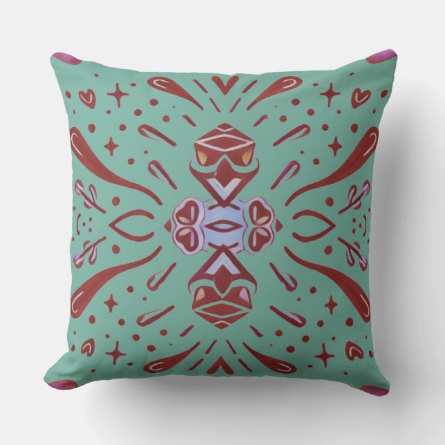 A modern multicolor all over fabric print pattern cushion (Front)