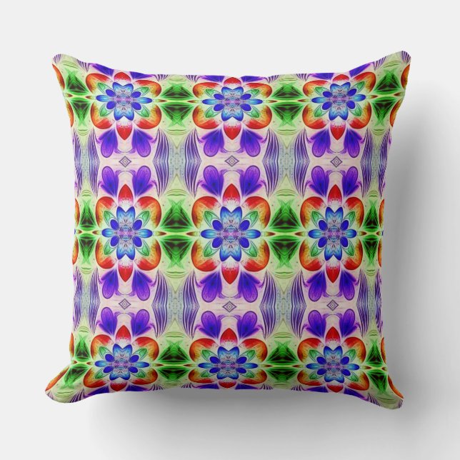 A modern multicolor all over fabric print pattern cushion (Front)
