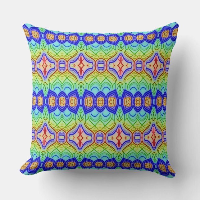 A modern multicolor all over fabric print pattern cushion (Front)