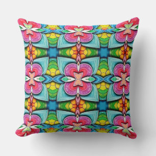 A modern multicolor all over fabric print pattern cushion