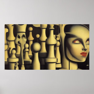 A modern surreal abstract chess figures poster